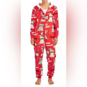 Grumpy Cat Holiday Lounge Union Suit Hooded Pajamas XS (0-2)